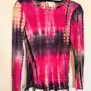 Ragdoll & Rockets Tie Dye Long Sleeve Fringe Top Size 14